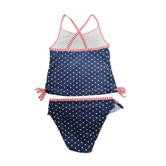 Girls Real Love Star & Stripe Tankini Swim Set Size 3T Nylon Spandex Blue & Red - Picture 4 of 4